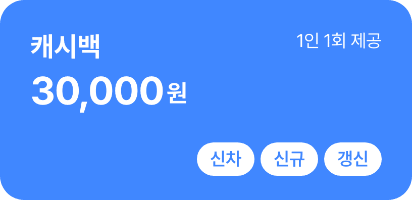 캐시백 30,000원 (1인 1회 제공), (신차,신규,갱신)